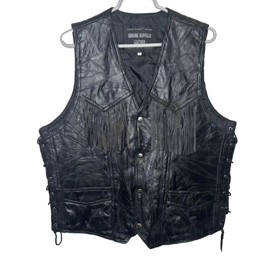 Navarre Leather Co Italian Stone Vest Mens 3XL XXXL Black Genuine Biker Moto Sna